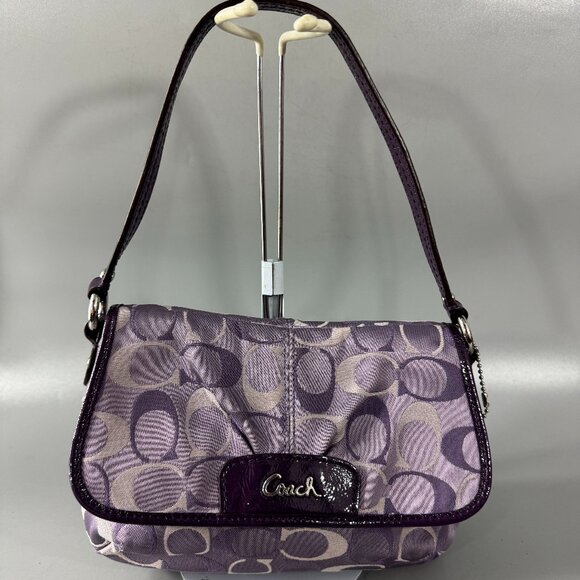 Coach CC Monogram Canvas with Purple Patent Leather Accents Mini Shoulder Bag - Picture 1 of 15
